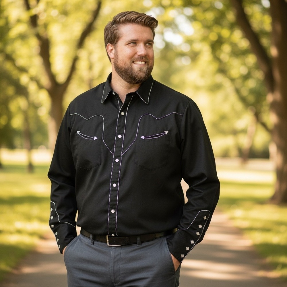 Scully Mens Black Western Pearl Snap Shirt P-726 Arrow Embroidery XXL